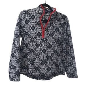 Lands' End Womens SnowFlakes Fair Isle High Neck Fleece Top Size Small 6-8